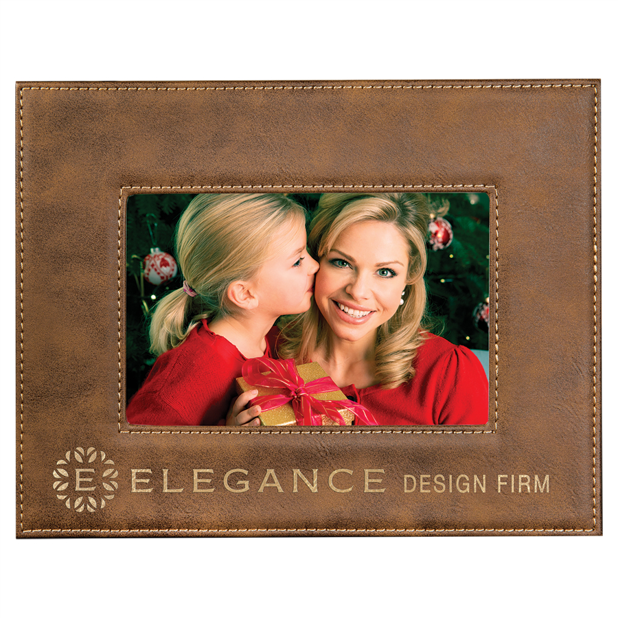 4" x 6" Rustic/Gold Laserable Leatherette Photo Frame