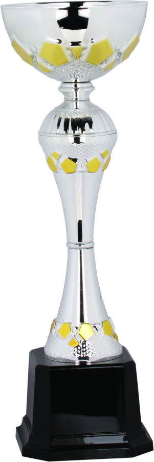 12" Silver/Gold Completed Metal Cup Trophy on Plastic Base