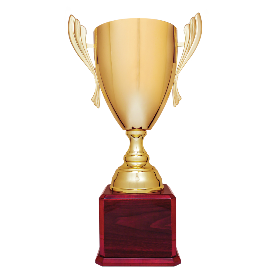24 3/4" Gold Completed Metal Cup Trophy on Rosewood Royal Piano Finish Base