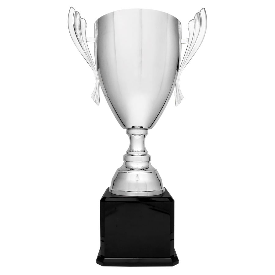 26 1/2" Silver Completed Metal Cup Trophy on Black Royal Piano Finish Base