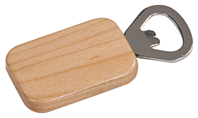 1 1/2" x 2 1/4" Maple Rectangle Magnetic Bottle Opener