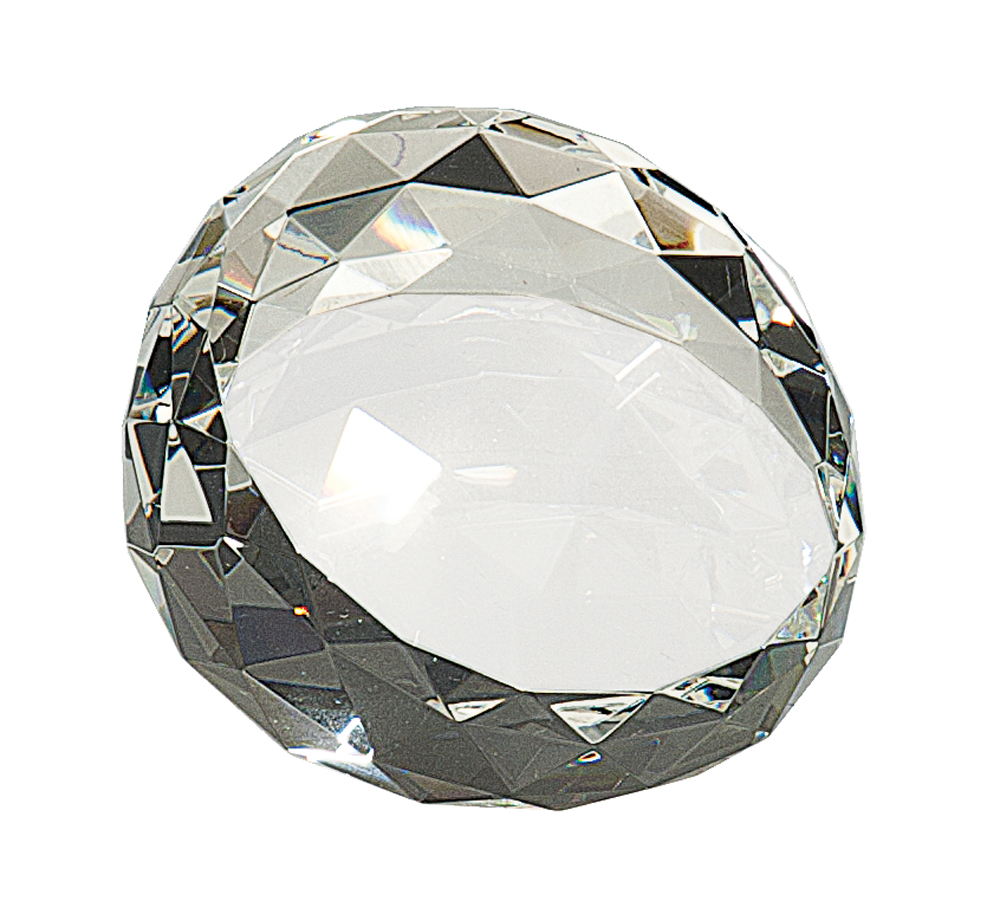 3 1/2" x 2" Clear Round Crystal Facet Paperweight