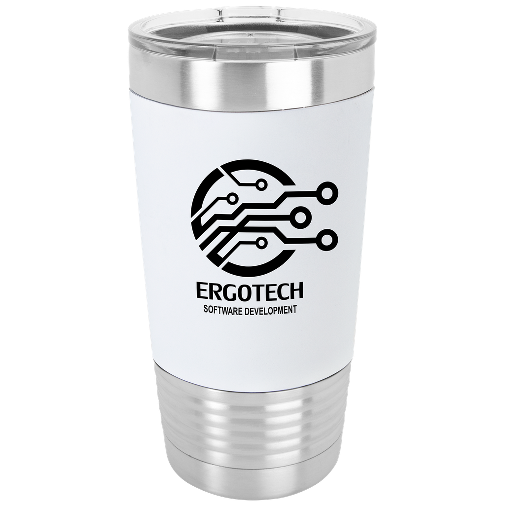 20 oz. White/Black Polar Camel Tumbler with Silicone Grip and Clear Lid