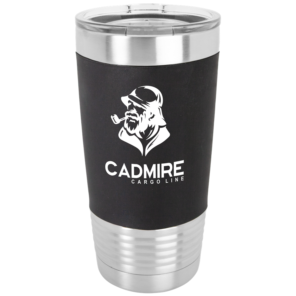 20 oz. Black/White Polar Camel Tumbler with Silicone Grip and Clear Lid