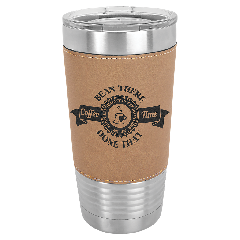20 oz. Light Brown Laserable Leatherette Polar Camel Tumbler with Clear Lid