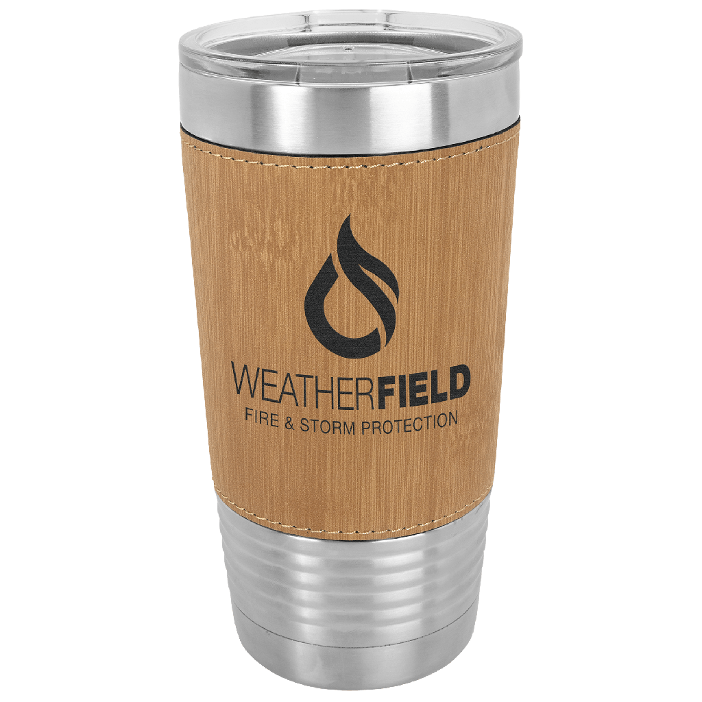 20 oz. Bamboo Laserable Leatherette Polar Camel Tumbler with Clear Lid