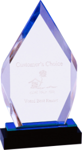 [IMP118BU] 9" Blue Fusion Diamond Impress Acrylic with Black Glass Base