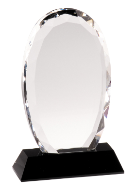 [CRY019S] 7 1/2" Oval Facet Crystal on Black Pedestal Base