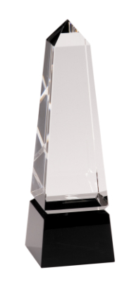 [CRY003S] 8" Obelisk Crystal on Black Pedestal Base