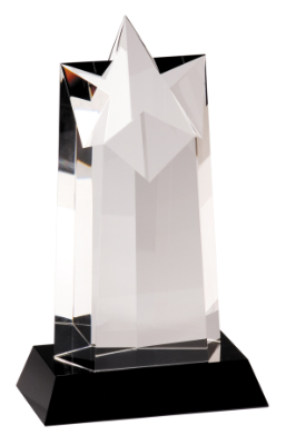 [CRY010S] 9 1/4" Crystal Star Column on Black Pedestal Base