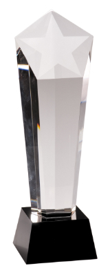 [CRY031L] 11 3/4" Crystal Frosted Star Column on Black Pedestal Base
