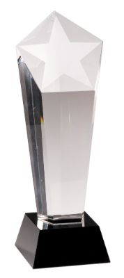 [CRY031M] 10 1/2" Crystal Frosted Star Column on Black Pedestal Base