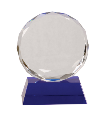 [CRY501S] 5" Round Facet Crystal on Blue Pedestal Base