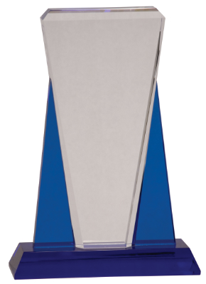 [CRY535L] 7" x 10" Blue/Clear Wedge Crystal on Blue Pedestal Base