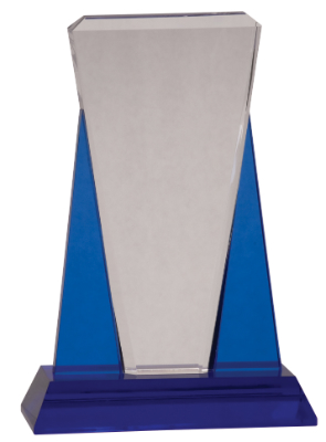 [CRY535S] 6" x 8 1/2" Blue/Clear Wedge Crystal on Blue Pedestal Base