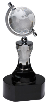 [CRY046] 8 1/2" Crystal Spinning Globe with Clear Tower on Black Base
