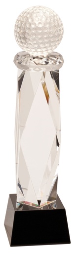 [CRY058M] 10 3/4" Clear Crystal Golf Ball on Facet Column w/Black Base