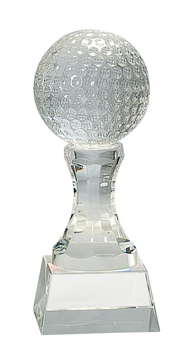 [CRY151] 7 3/4" Crystal Golf Ball on Clear Pedestal Base