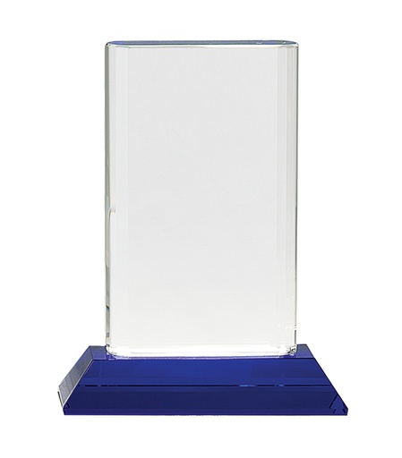 [CRY270] 7 3/4" Crystal Cylinder on Blue Pedestal Base