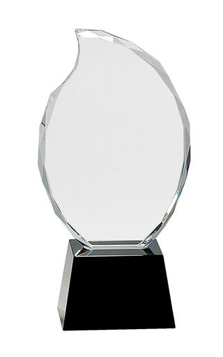 [CRY309] 9 1/4" Clear Crystal Flame on Black Pedestal Base