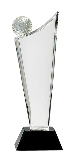 [CRY338] 10 3/4" Clear Crystal Golf Wave on Black Pedestal Base