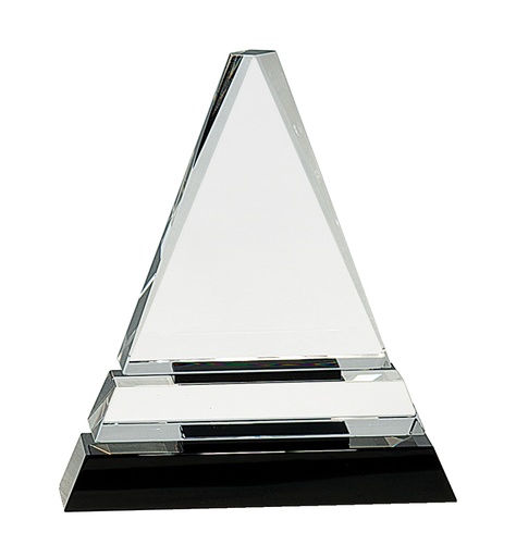 [CRY168M] 6 1/2" Clear Crystal Triangle on Black Crystal Pedestal Base