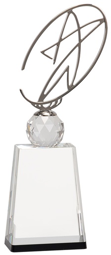 [CRY172L] 12" Clear/Black Crystal Award with Silver Metal Oval Star