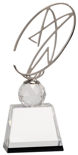 [CRY172S] 10" Clear/Black Crystal Award with Silver Metal Oval Star