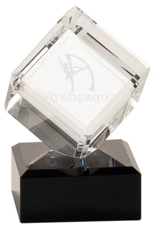 [CRY6619S] 4 1/2" Clear Crystal Cube on Black Pedestal Base