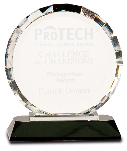 [CRY014L] 6 1/2" Clear Crystal Round with Rectangle Facets on Black Crystal Base