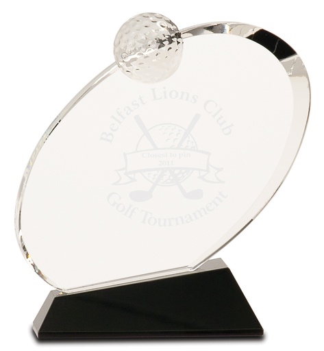 [CRY013S] 6" Clear Crystal Oblong Golf Award on Black Crystal Base