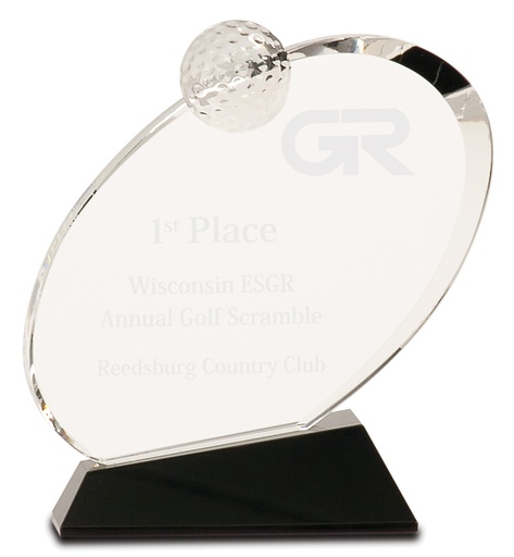 [CRY013M] 6 1/2" Clear Crystal Oblong Golf Award on Black Crystal Base