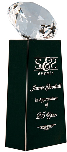 [CRY1459MB] 7 3/4" Crystal Diamond on Black Crystal Pedestal