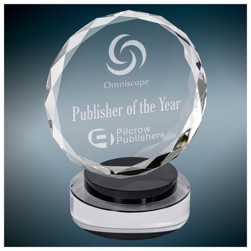 [CRY19001BKM] 6" Round Facet Crystal on Black & Clear Round Base