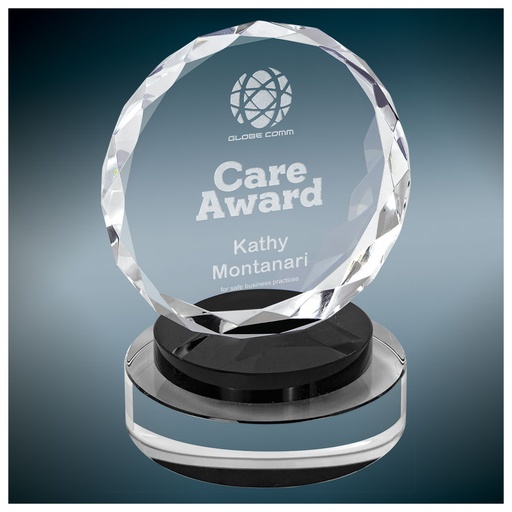 [CRY19001BKS] 5" Round Facet Crystal on Black & Clear Round Base