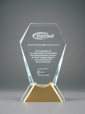[GN23] 8 1/2" Gemstone Jewel Glass Award with Gold Metal Base