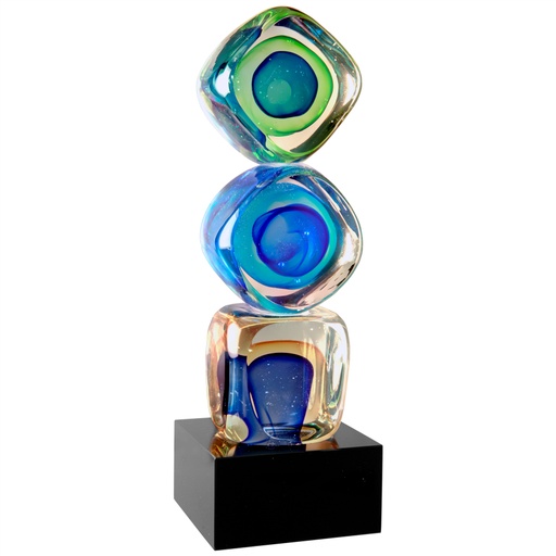 [AGS08] 9 1/4" Stacked Blocks Art Glass with Square Black Base