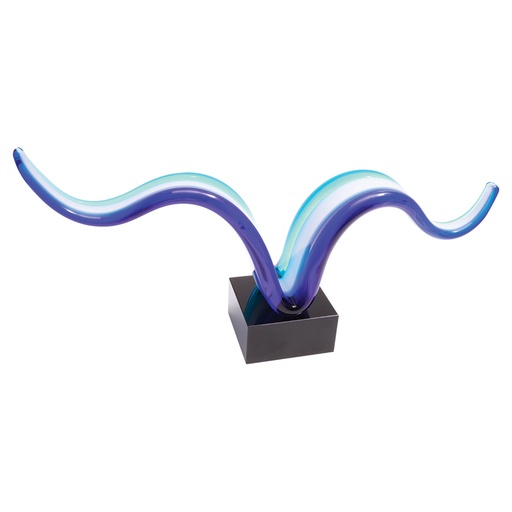 [AGS53] 15 1/4" x 6 3/4" Blue & White Wave Art Glass