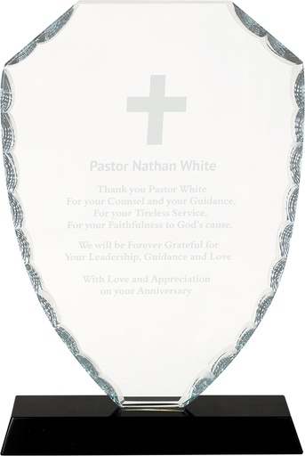 [FC43] 8 1/4" Shield Facet Glass on Black Base