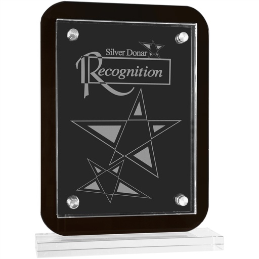 [GFP103] 7 1/2" x 10" Black Floating Glass Standup Plaque