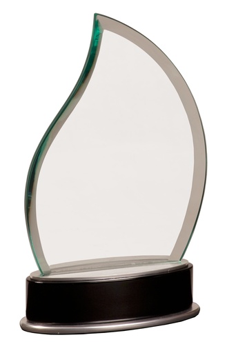 [MGL022] 8 3/4" Jade Flame Metro Glass with Silver and Black Piano Finish Base