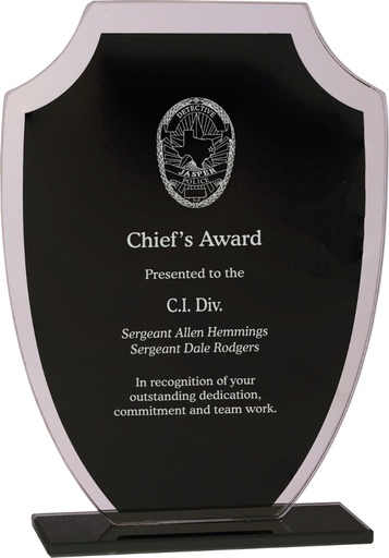 [RFG21] 6 1/2" Black Shield Reflection Glass Award