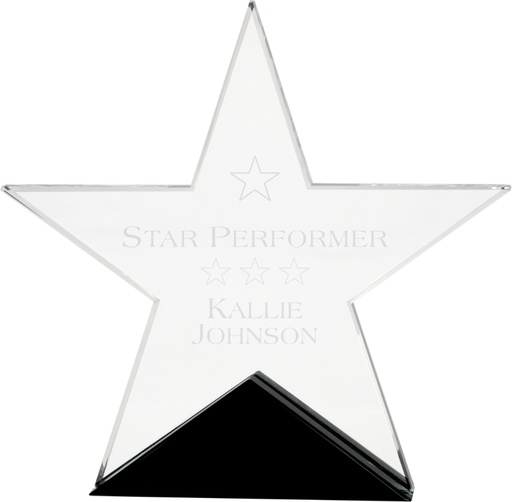 [STG23] 7 3/4" x 7 1/2" Clear Glass Star on Black Base