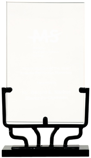 [VG43] 9 1/2" Vertical Rectangle Vintage Glass with Iron Base