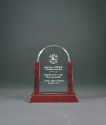 [GG27] 7" Gateway Jade Dome Glass Award with Rosewood Finish Base