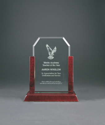 [GG38] 8" Gateway Jade Clip Corner Glass Award with Rosewood Finish Base
