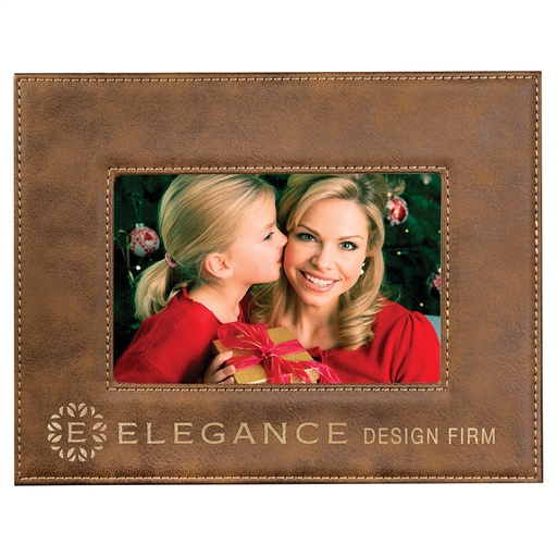 [LLF1046] 4" x 6" Rustic/Gold Laserable Leatherette Photo Frame