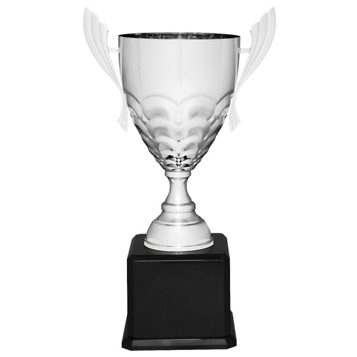 [CMC939S] 23 1/2" Silver Completed Metal Cup Trophy on Black Royal Piano Finish Base