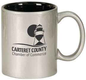 [LMG32] 11 oz. Silver/Black Ceramic Round LazerMug