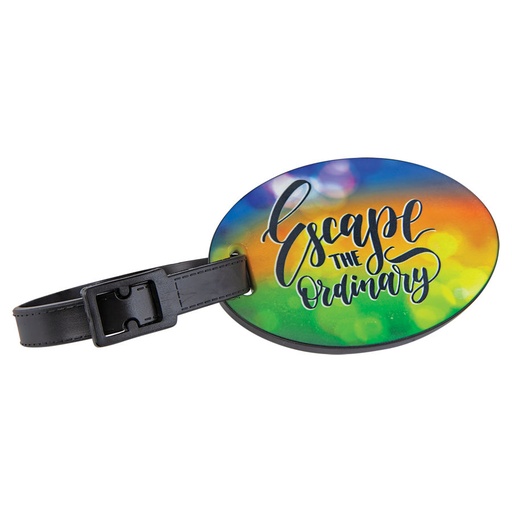 [SBL270] 3" x 2" Sublimatable Polymer Oval Luggage Tag with Black Edge and Strap